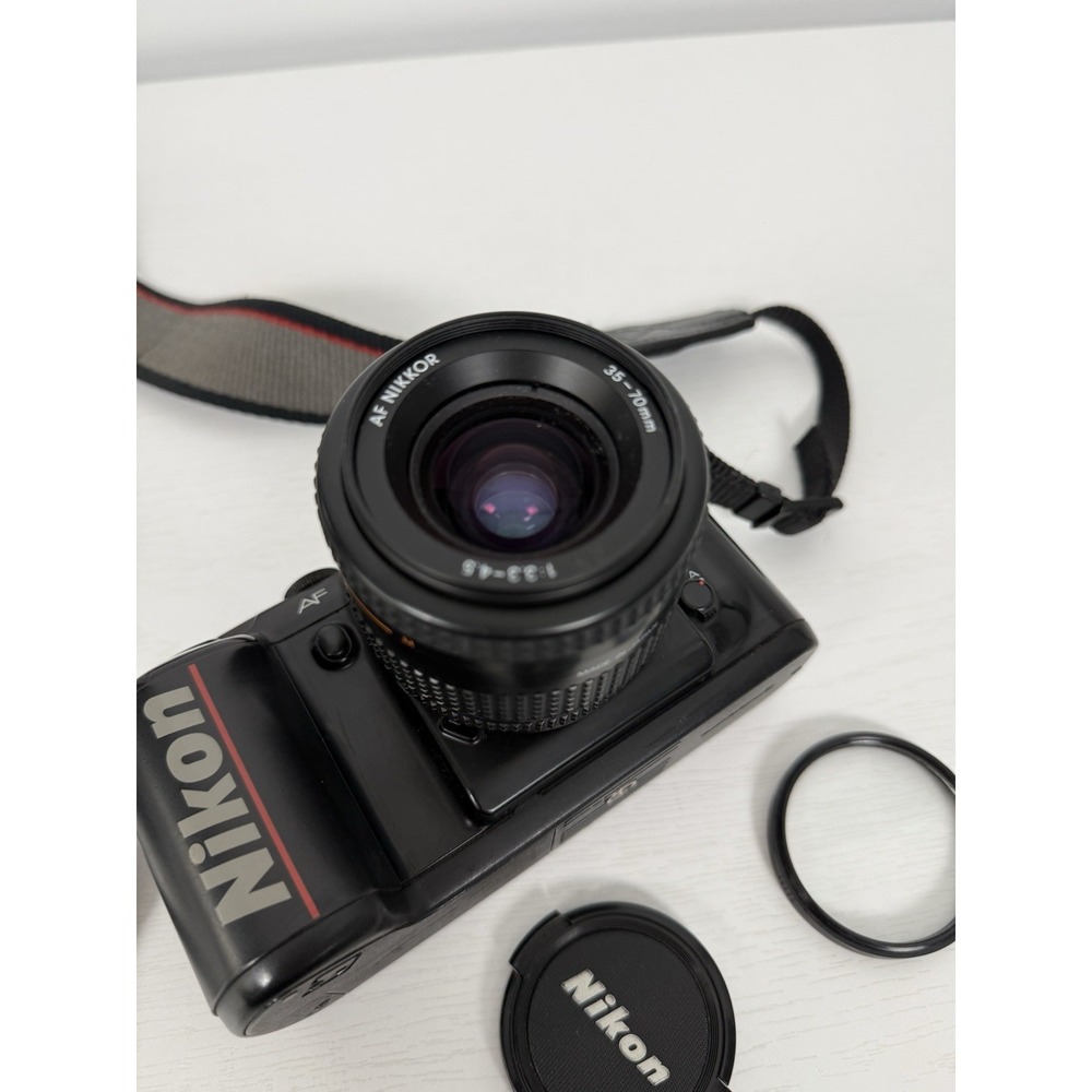 NIKON N5005 35mm SLR FILM CAMERA with AF Nikkor 35-70mm f3.3-4.5 Lens Cap Strap - Picture 3 of 16